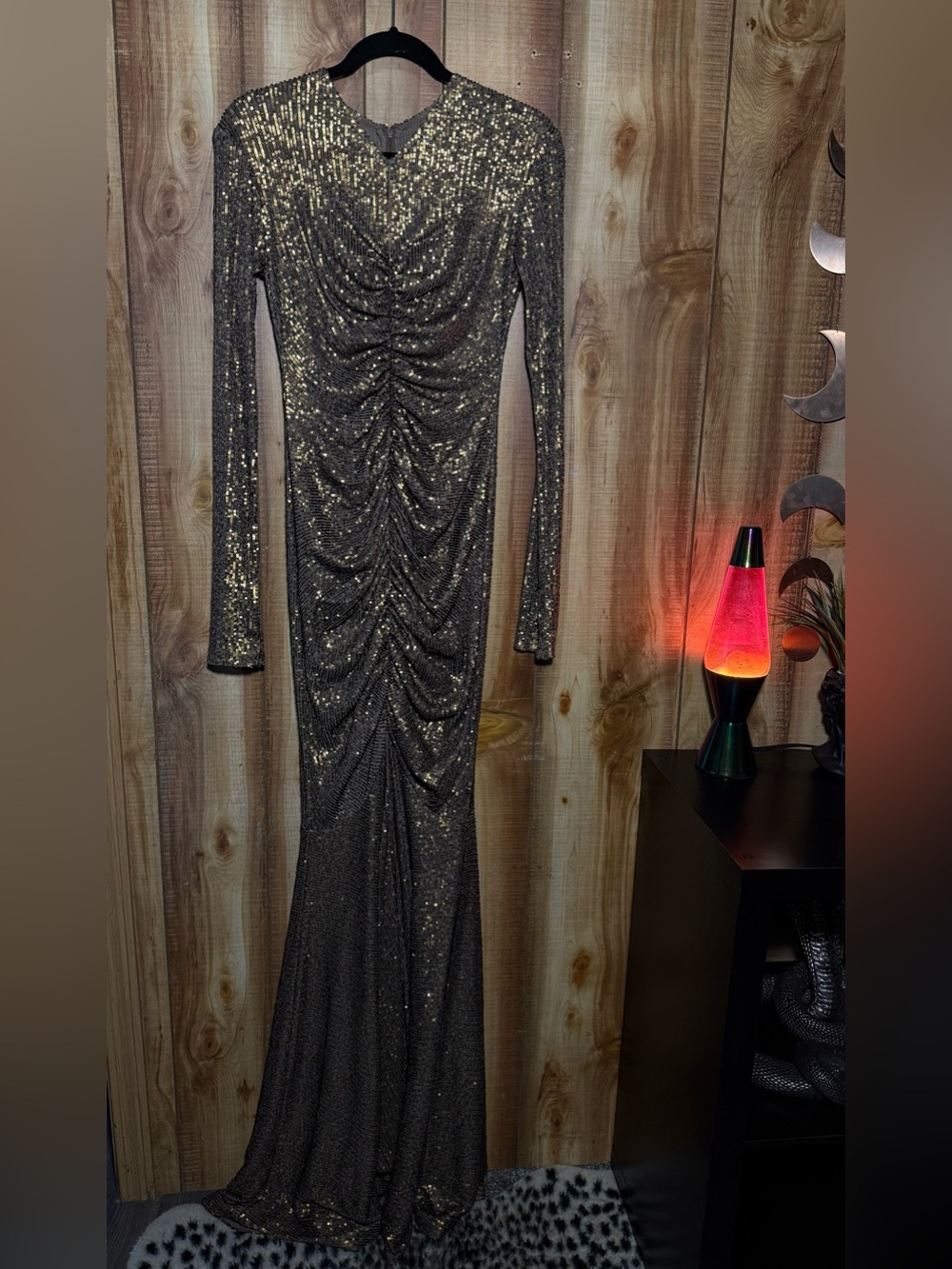 Norma Kamali Metallic Bronze Ruched Maxi Dress